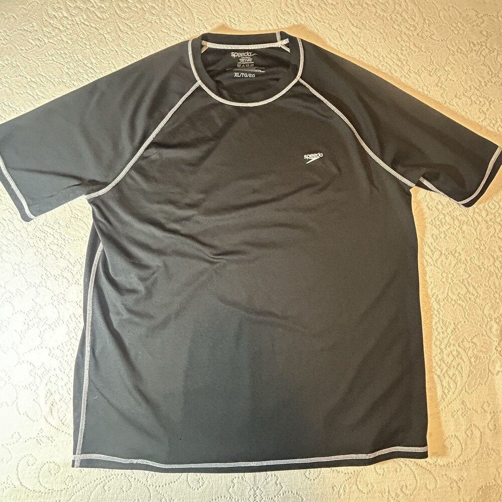 Speedo Mens Stretch Polyester Black SPF 50 Activewear T Shirt Size XLarge